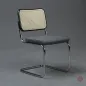 Preview: Thonet S32 SPV Freischwinger Stoff Grau mit Geflecht Rückenlehne gebraucht