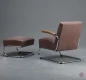 Preview: Thonet S411 Sessel mit Fußhocker mit braunem Nubuk Leder und Eiche Armlehnen gebraucht