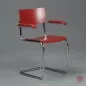 Preview: Thonet S43F Freischwinger mit Amlehnen Sitzfläche tomatenrot (RAL 3013) Gestell chrom Rückansicht