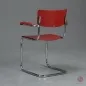 Preview: Thonet S43F Freischwinger mit Amlehnen Sitzfläche tomatenrot (RAL 3013) Gestell chrom Rückansicht