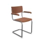 Preview: Thonet S43 FST stapelbarer Freischwinger Stuhl mit Armlehnen - bunte Farben Stahlrohr verchromt