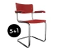 Preview: Thonet S43 F Freischwinger mit Armlehnen Rücken- und Sitzfläche tomatenrot lackiert Gestell chrom