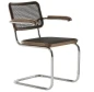 Preview: Thonet S64V Bauhaus Freischwinger mit Dark Melange Geflecht aus Nusbaum und verchromtem Stahlrohr