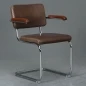 Preview: Thonet S64 PV Nappaleder Mittelbraun Armlehnen Nussbaum