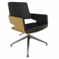 Preview: Thonet S847 D Drehstuhl aus Eiche mit schwarzem Lederbezug und Edelstahloptik-Gestell