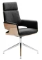 Preview: Thonet S847 PVDWE Drehstuhl aus aufgehellter Eiche mit schwarzem Lederbezug und verchromtem Gestell.