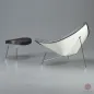 Preview: Vitra Coconut Chair mit Hocker Lounge Sessel Leder Braun Schale Weiß gebraucht