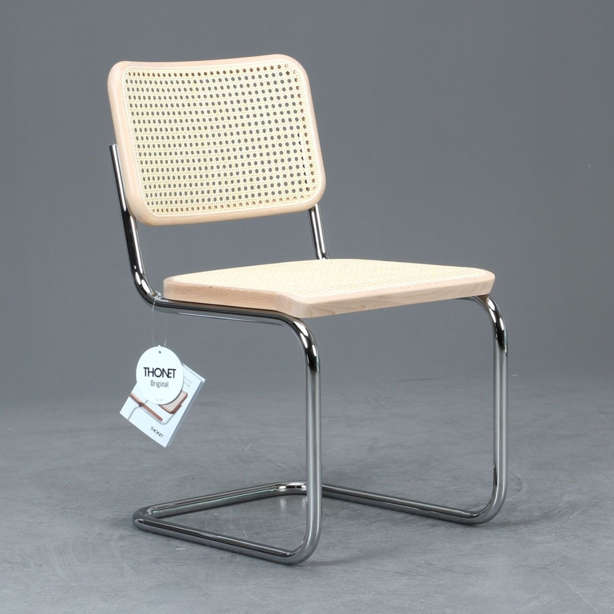 Preview: Thonet S 32 V Buche Natur Freischwinger mit Wiener Geflecht und Stützgewebe verchromt