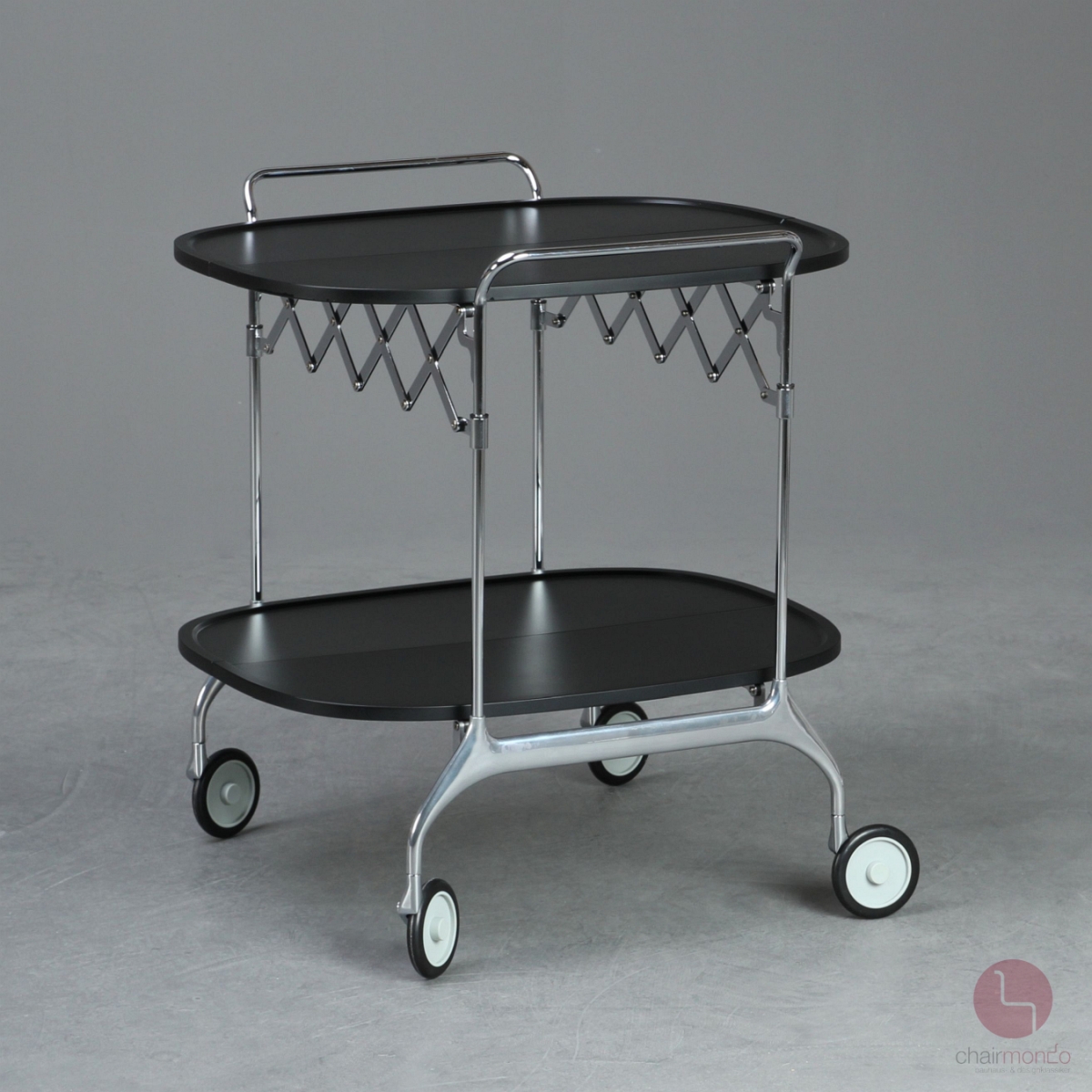 Preview: Kartell Gastone Servierwagen klappbar Schwarz verchromt Beistelltisch gebraucht