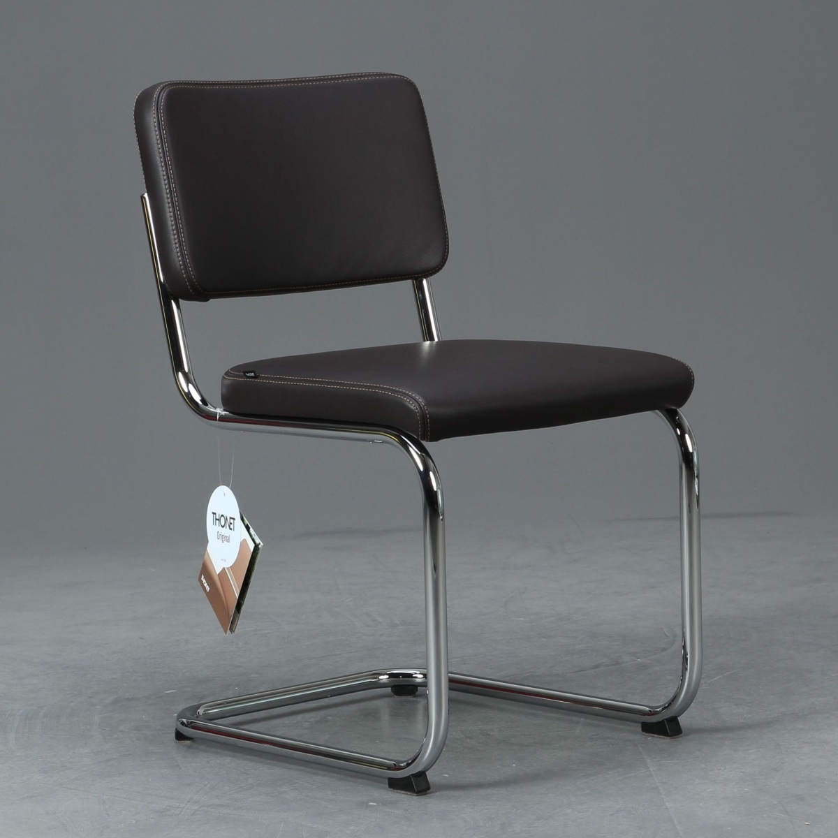 Preview: Thonet Stuhl S32 PV mit dunkelbraunem Leder