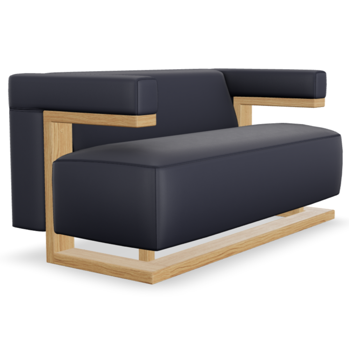Preview: Tecta F51-2 Zweisitzer Sofa mit Lederbezug in dunkelblau und Eiiche Gestell