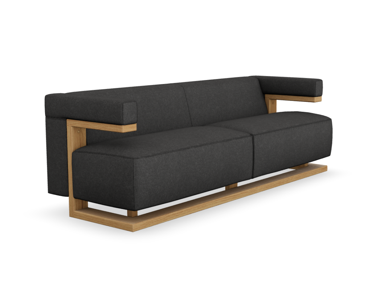 Preview: Tecta F51-3 Dreisitzer Sofa mit Kavallerietuch Bezug anthrazit und Gestell Eiche massiv