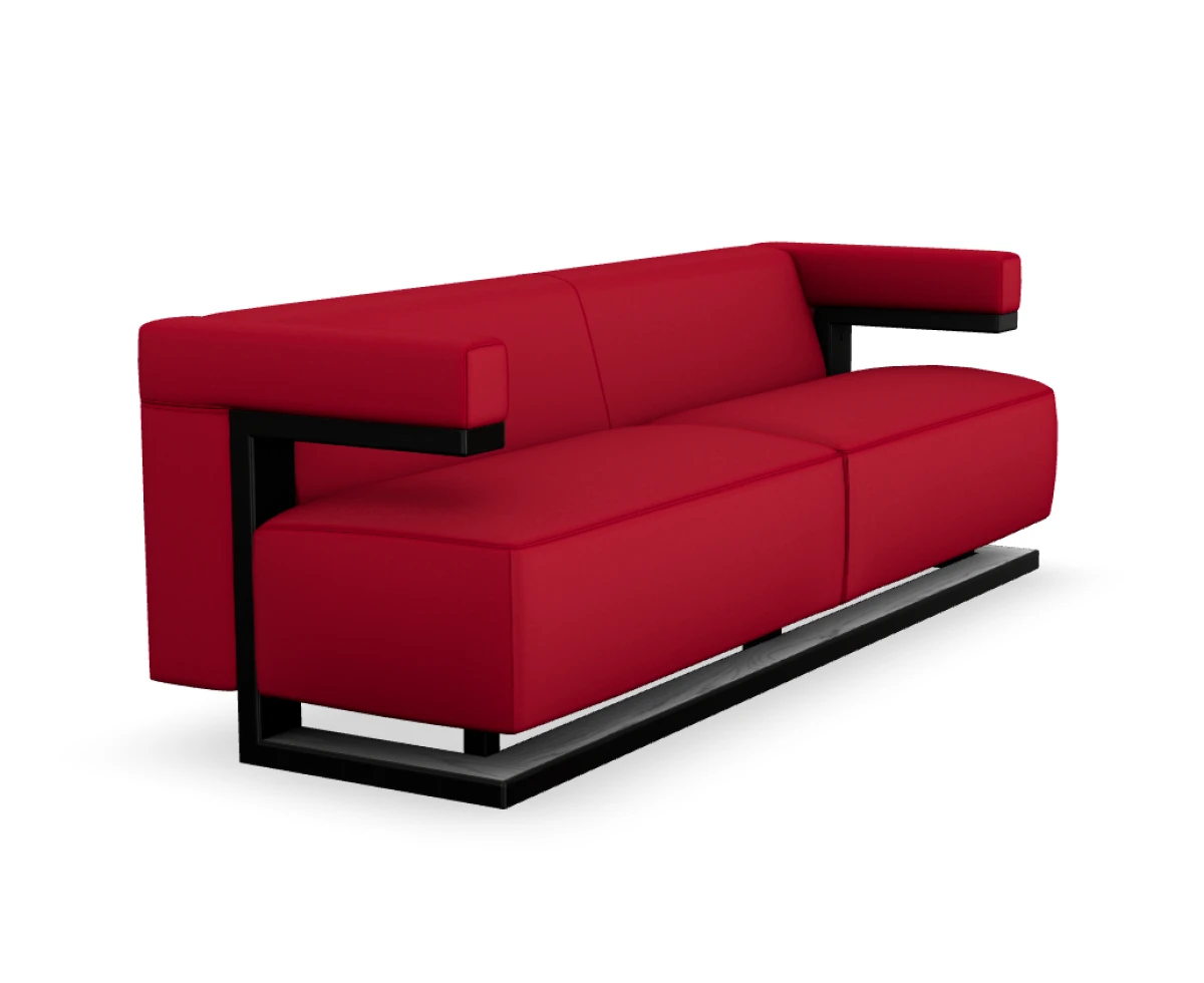 Tecta F51-3 Dreisitzer Sofa mit Kavallerietuch Bezug rot und Gestell Esche schwarz lackiert
