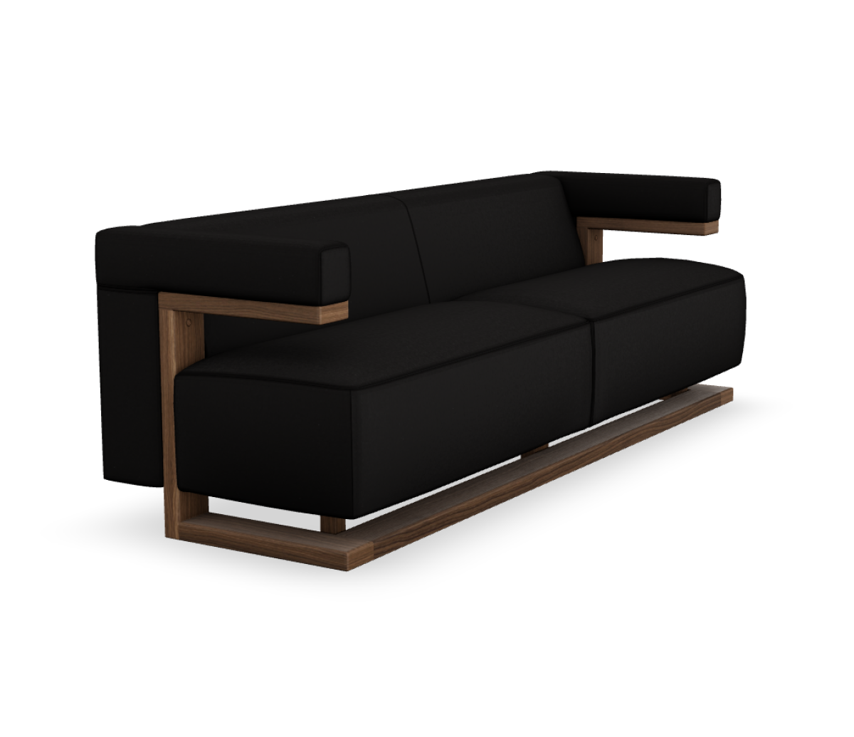 Preview: Tecta F51-3 Dreisitzer Sofa mit Kavallerietuch Bezug schwarz und Gestell nussbaum