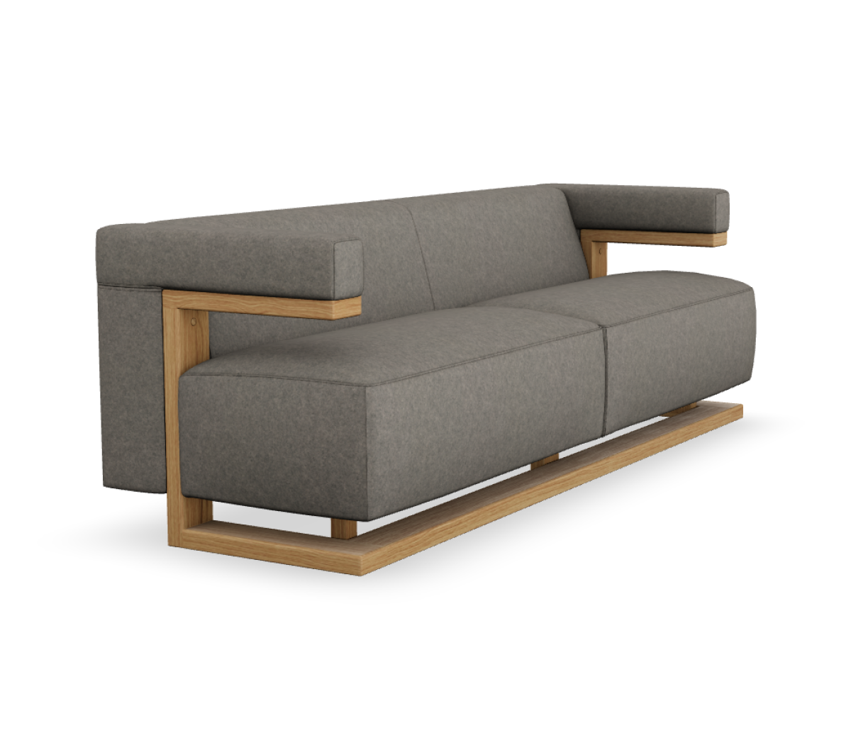 Preview: Tecta F51-3 Dreisitzer Sofa mit Kavallerietuch Bezug silbergrau und Gestell Eiche massiv