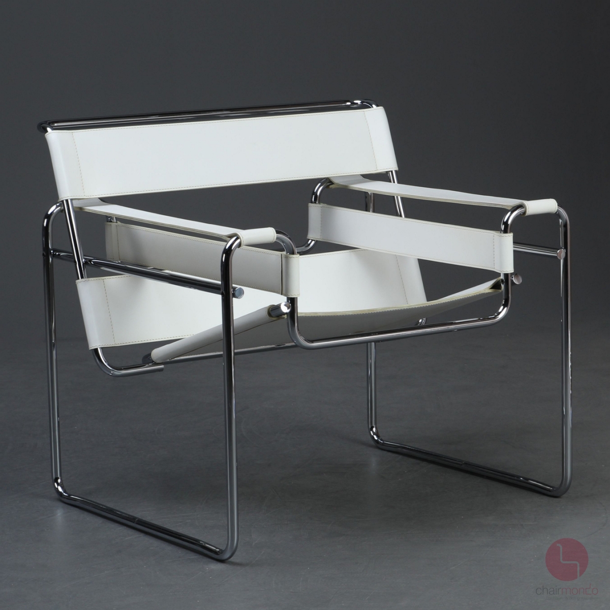 Preview: Gavina / Knoll Wassily Chair Leder Weiß Marcel Breuer Knoll um 1990 gebraucht