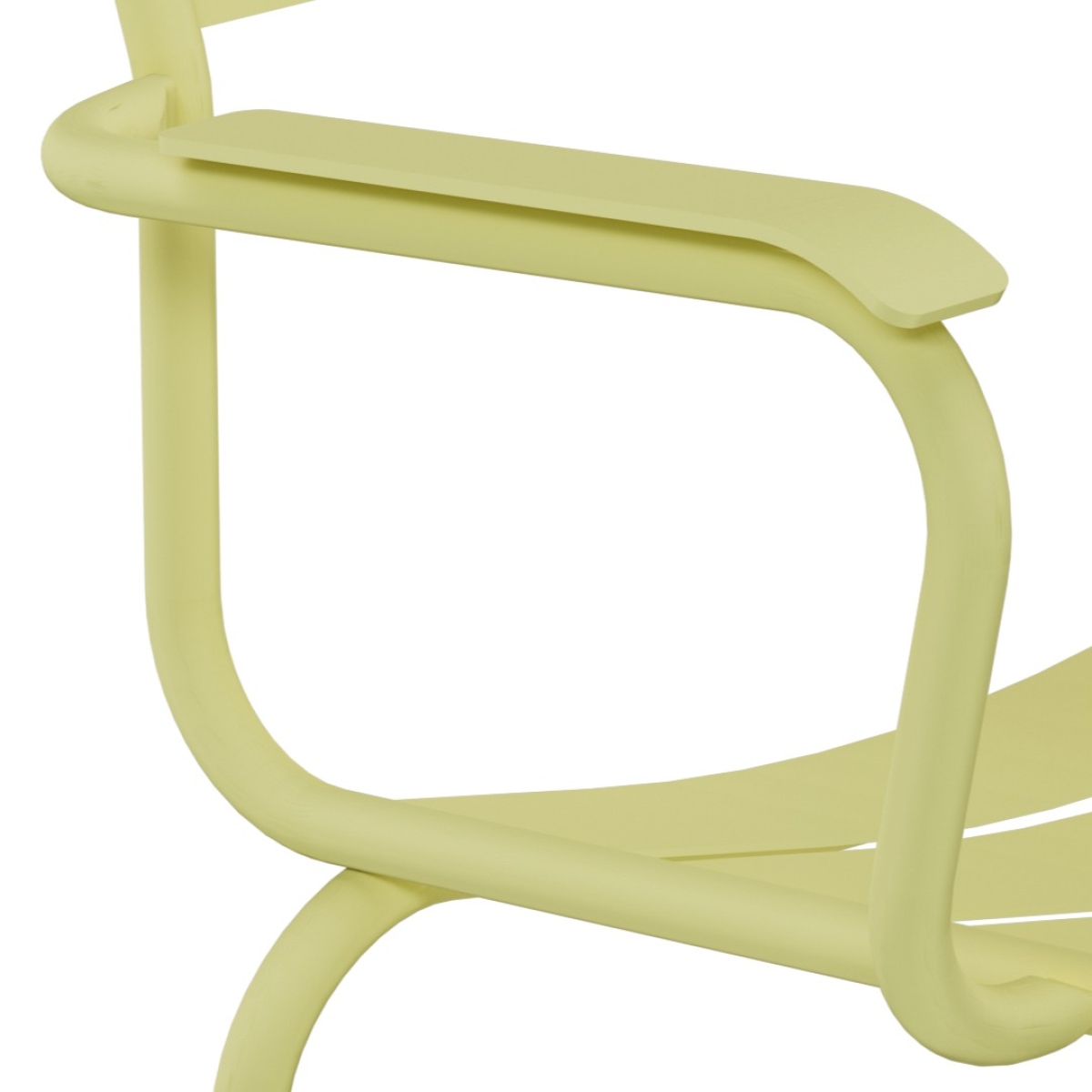 Preview: Schaffner Glarus Ganzmetallstuhl Detailaufnahme Sitzfläche und Armlehne