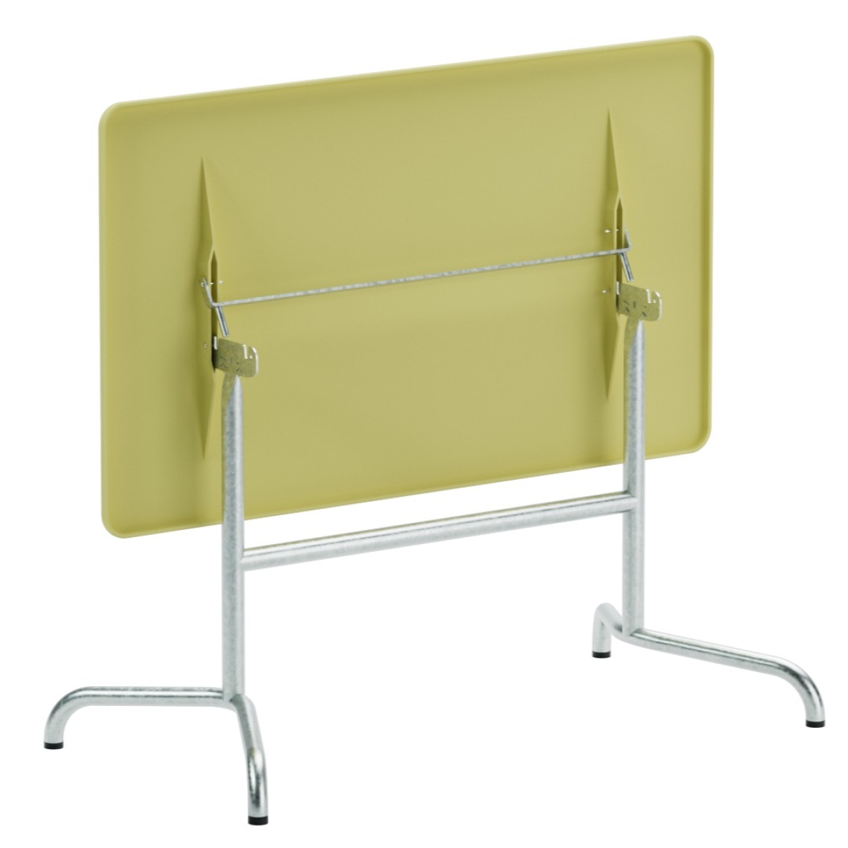 Preview: Schaffner Davos Glasfaser Tisch in buchsbaumgelb Gestell feuerverzinktes Stahlrohr