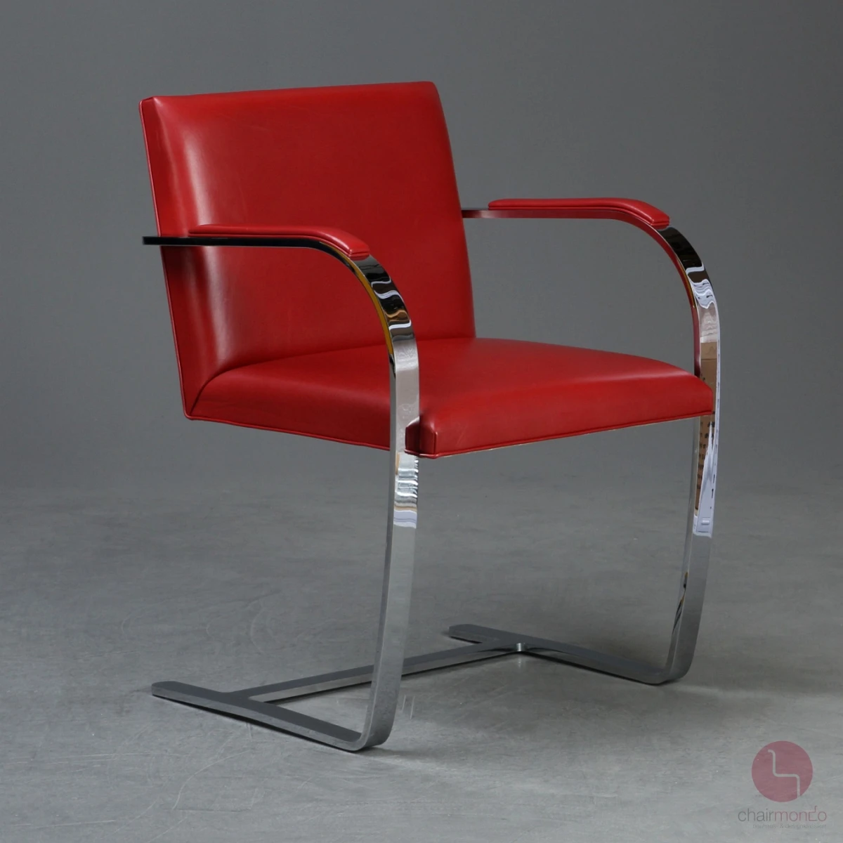 Knoll Brno Freischwinger mit rotem Leder und verchromtem Gestell gebraucht