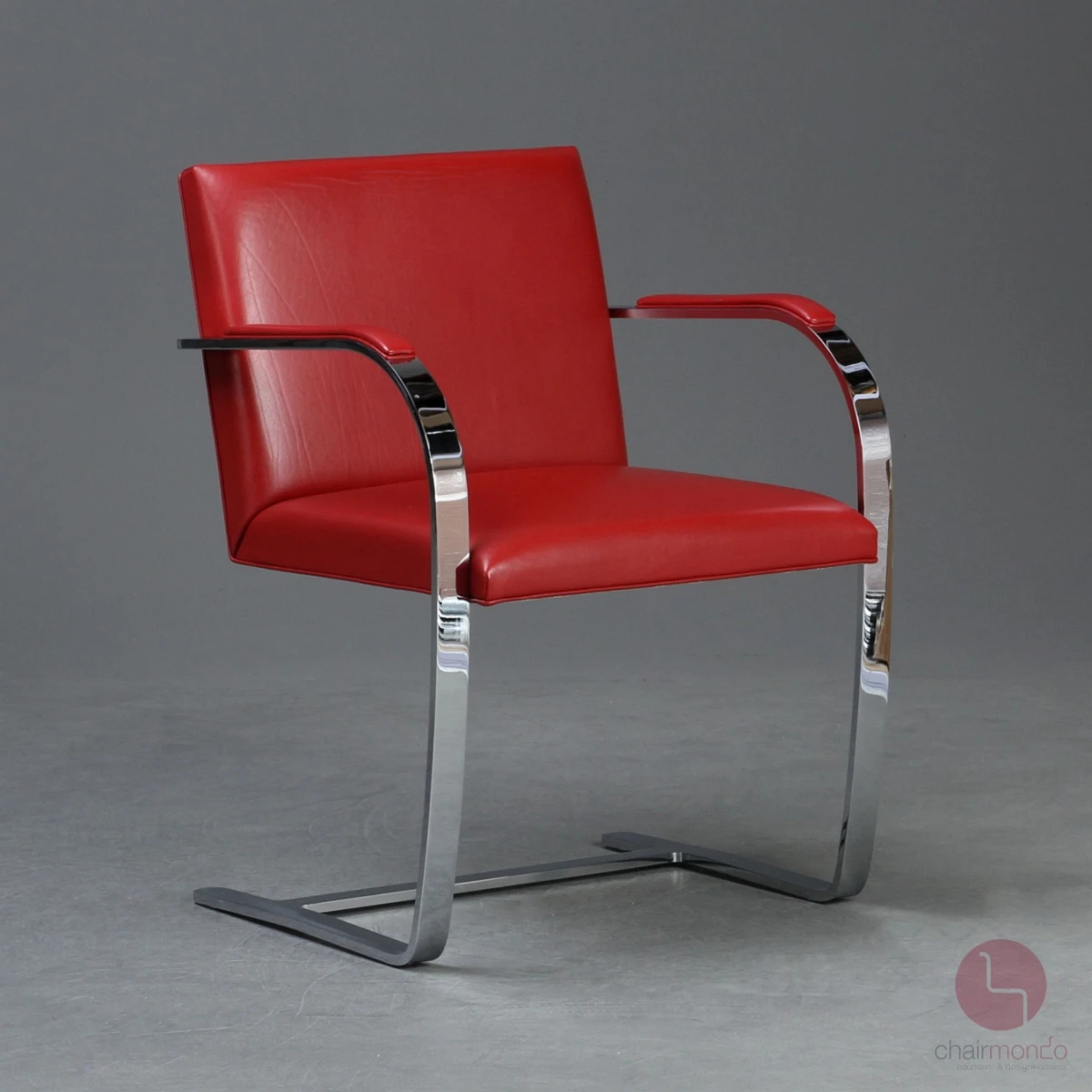 Knoll Brno Freischwinger mit rotem Leder und verchromtem Gestell gebraucht