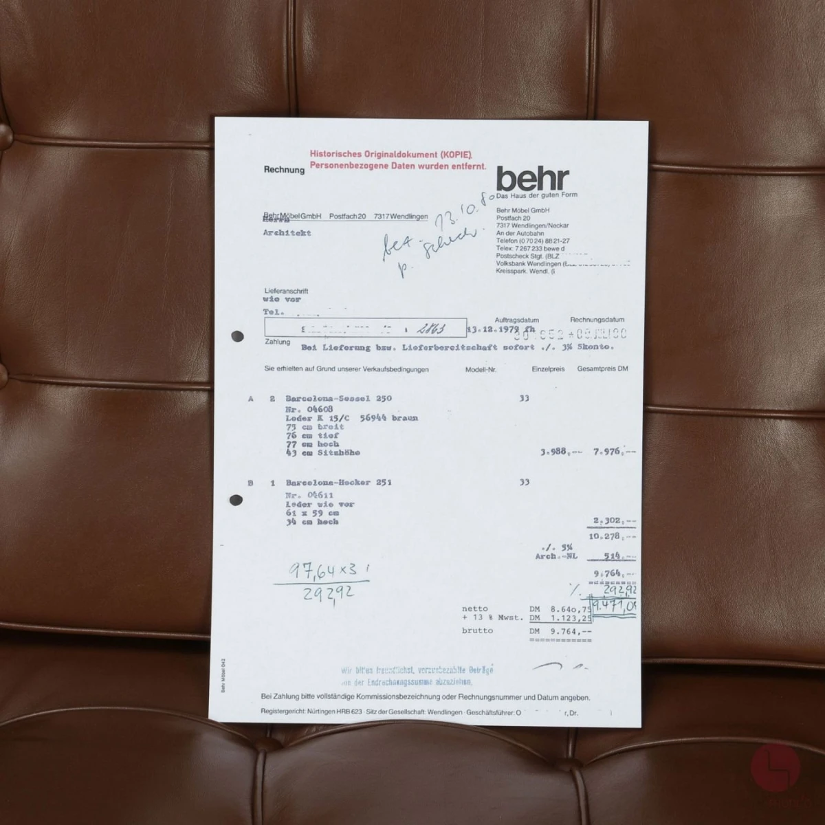 Knoll Barcelona Chair mit Ottoman mit braunem Leder gebraucht