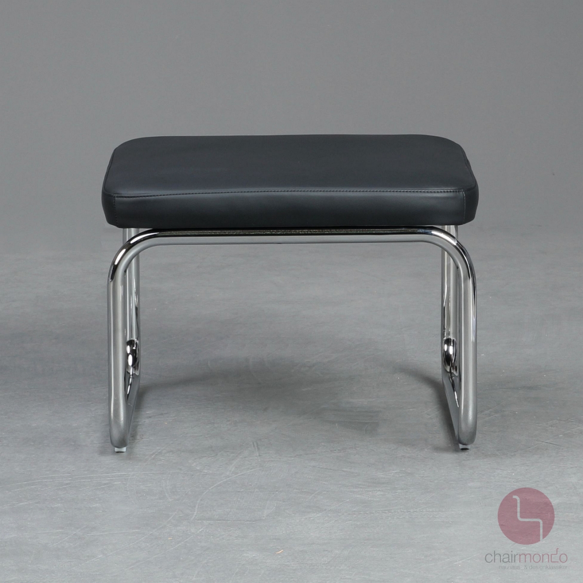 Preview: L&C stendal Bauhaus Hocker berlin Bezug Leder schwarz Gesetll verchromt