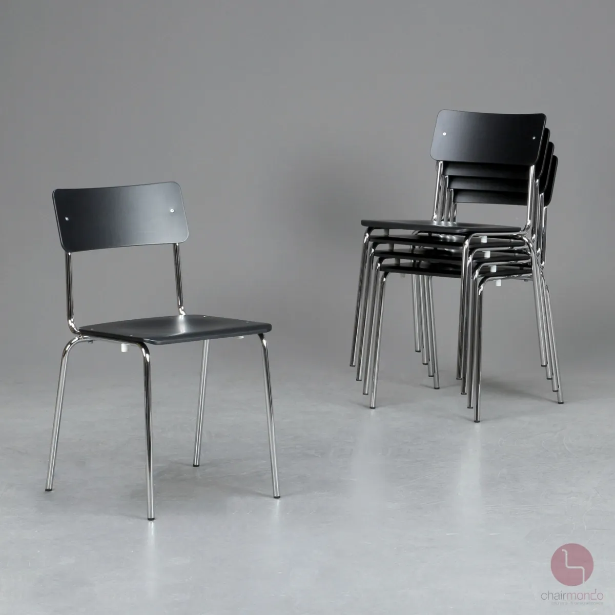 L&C Stendal Comeback Stuhl Schwarz stapelbar, Gestell verchromt