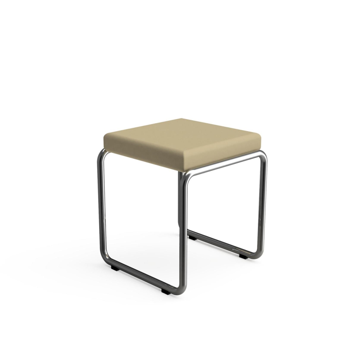 Preview: L&C stendal Bauhaus Hocker layko mit Lederbezug in crema beige Gestell verchromt
