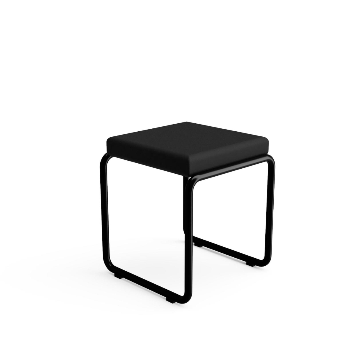 Preview: L&C stendal Bauhaus Hocker layko mit Lederbezug in nero schwraz Gestell schwarz