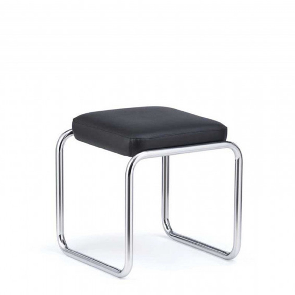 L&C stendal Bauhaus Hocker layko mit Lederbezug in nero schwarz Gestell verchromt