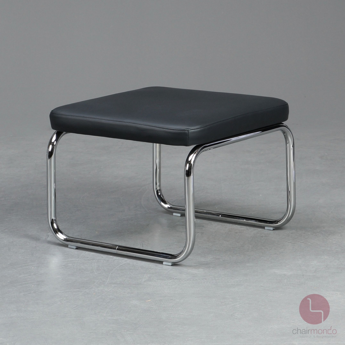 Preview: L&C stendal Bauhaus Hocker berlin Bezug Leder schwarz Gesetll verchromt