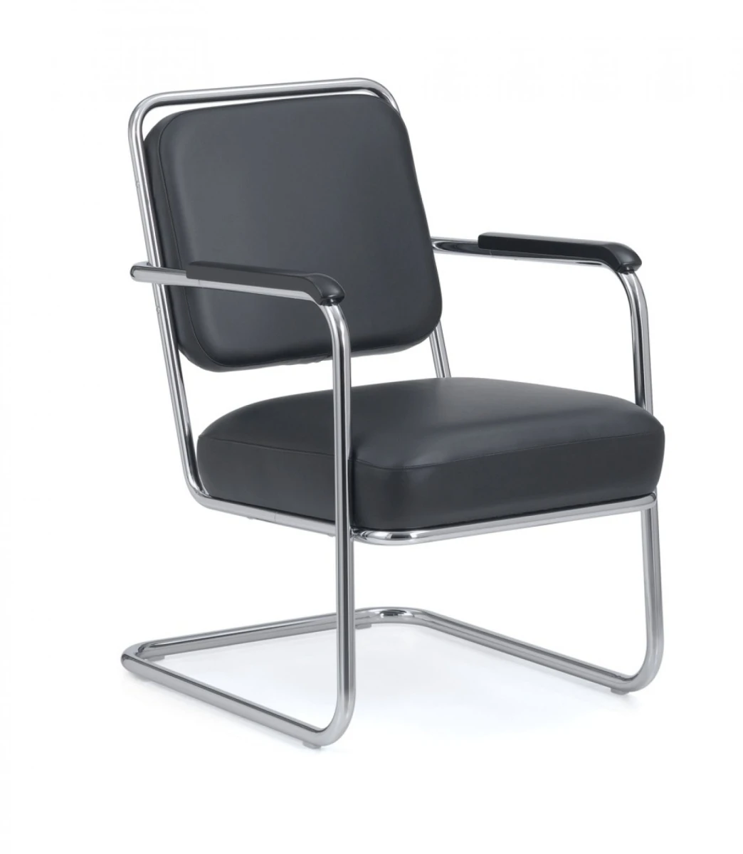 L&C stendal Bauhaus Freischwinger Sesse berlin mit Lederbezug in schwarz und Gestell verchromt