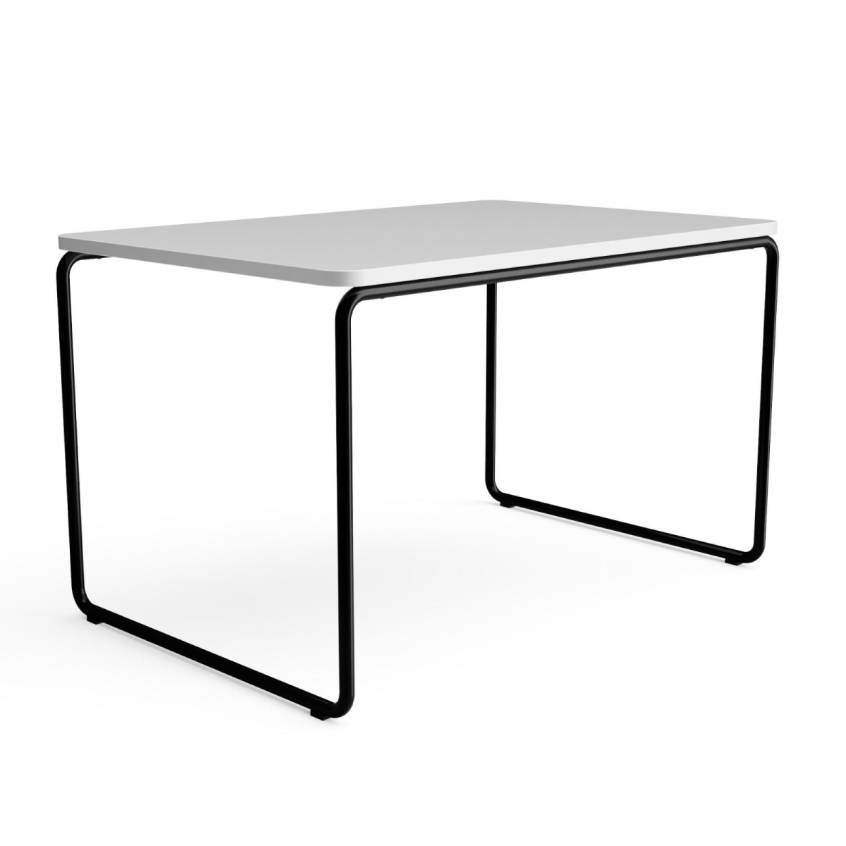 Preview: L&C Stendal Layko Bauhaus Tisch Gestell tiefschwarz pulverbeschichtet Tischplatte weiß HPL