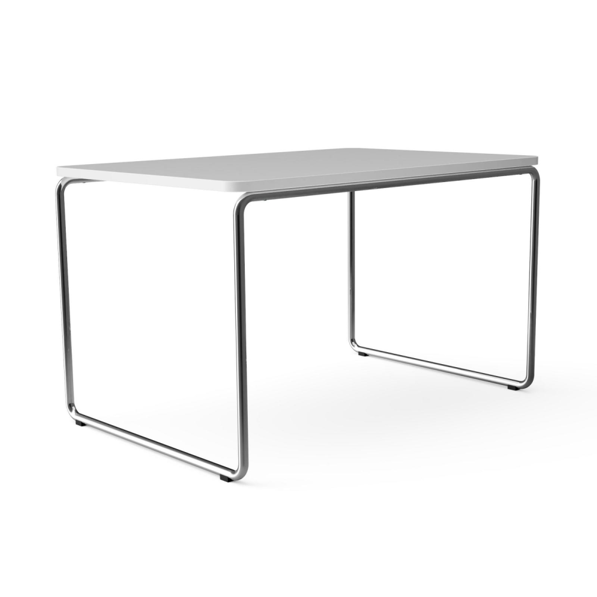 Preview: L&C Stendal Layko Bauhaus Tisch Gestell verchromt Tischplatte weiß HPL