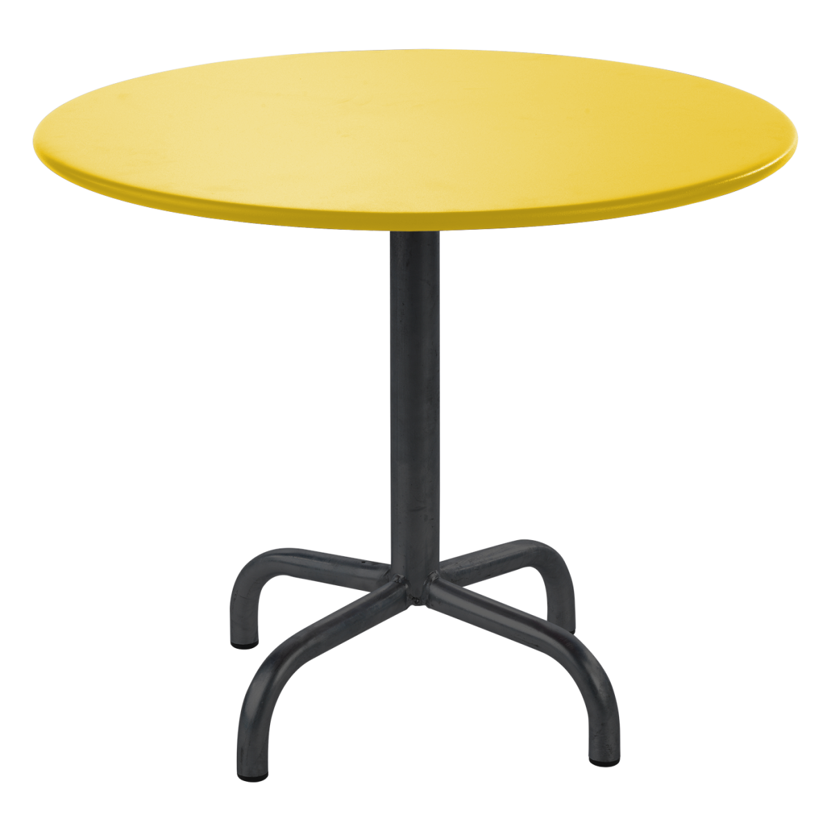 Preview: Schaffner Beistelltisch Rigi, 60 cm Durchmesser Preview: Rigi Beistelltisch von Schaffner mit gelber Metallplatte und schwarzem Gestell – robuster Outdoor-Beistelltisch im modernen Farbakzent