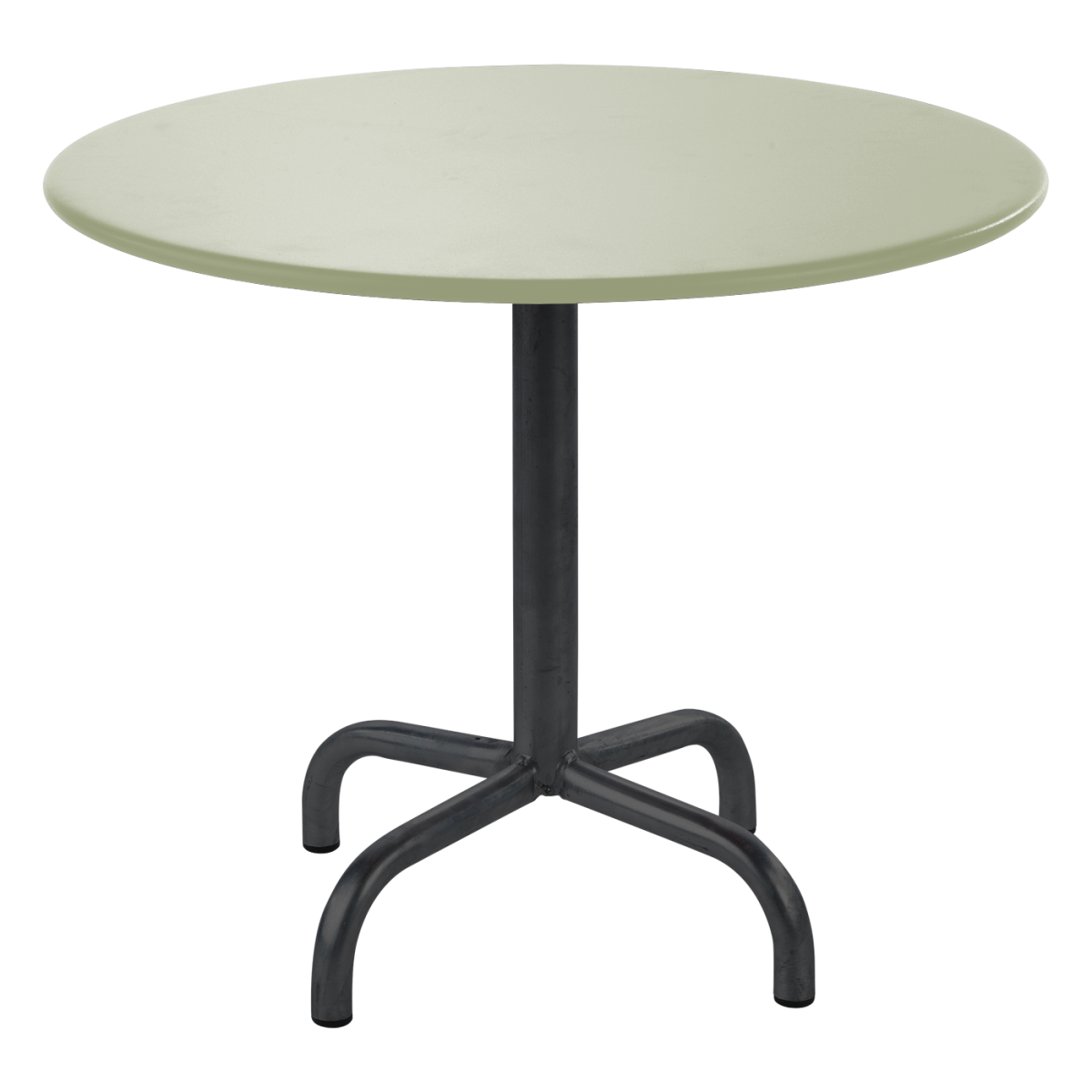 Preview: Schaffner Beistelltisch Rigi, 60 cm Durchmesser Preview: Rigi Beistelltisch von Schaffner mit pastellgrüner Metallplatte und schwarzem Gestell – eleganter und wetterbeständiger Outdoor-Tisch in frischem Farbton