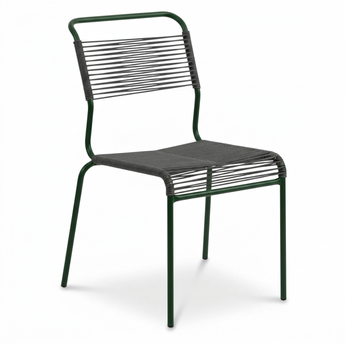 Preview: Schaffner Säntis Spaghetti Stuhl mit anthrazit farbener OceanYarn® Bespannung und tannengrünem Gestell