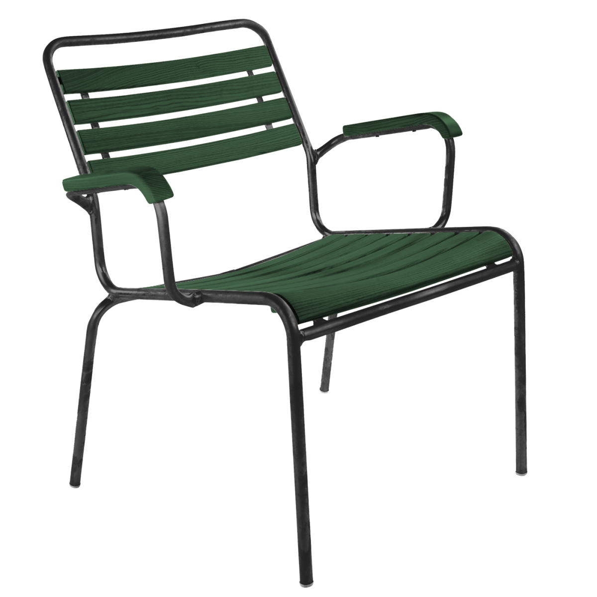 Preview: Rigi Holzlattensalon Stuhl Tannengrün mit schwarzem Gestell