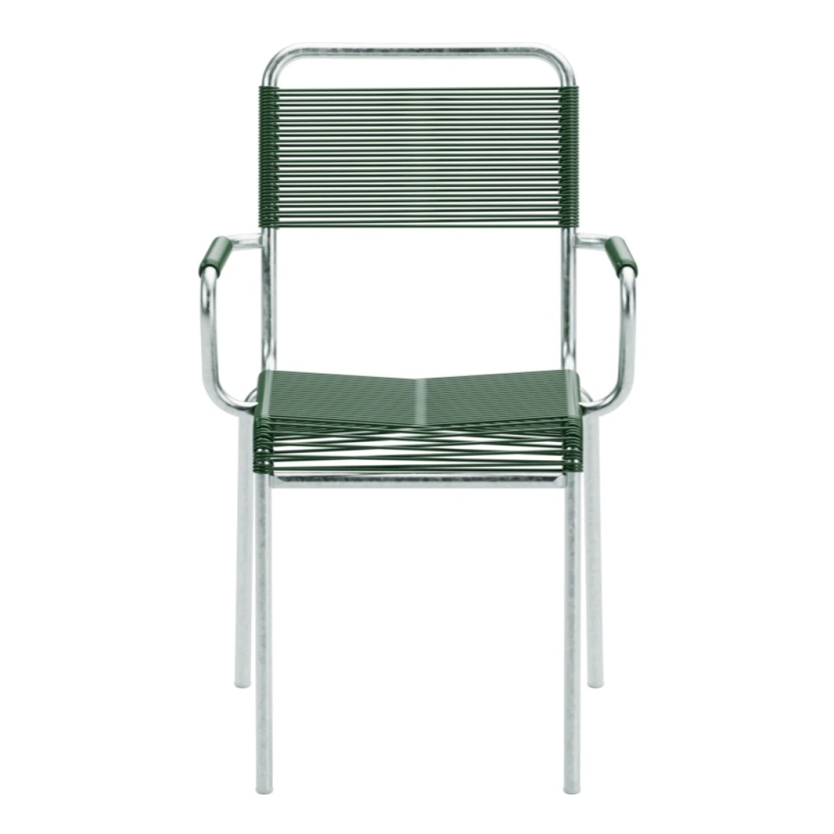 Schaffner Rigi Spaghetti Stuhl in klassischer Form mit Armlehnen tannengrün Rückansicht