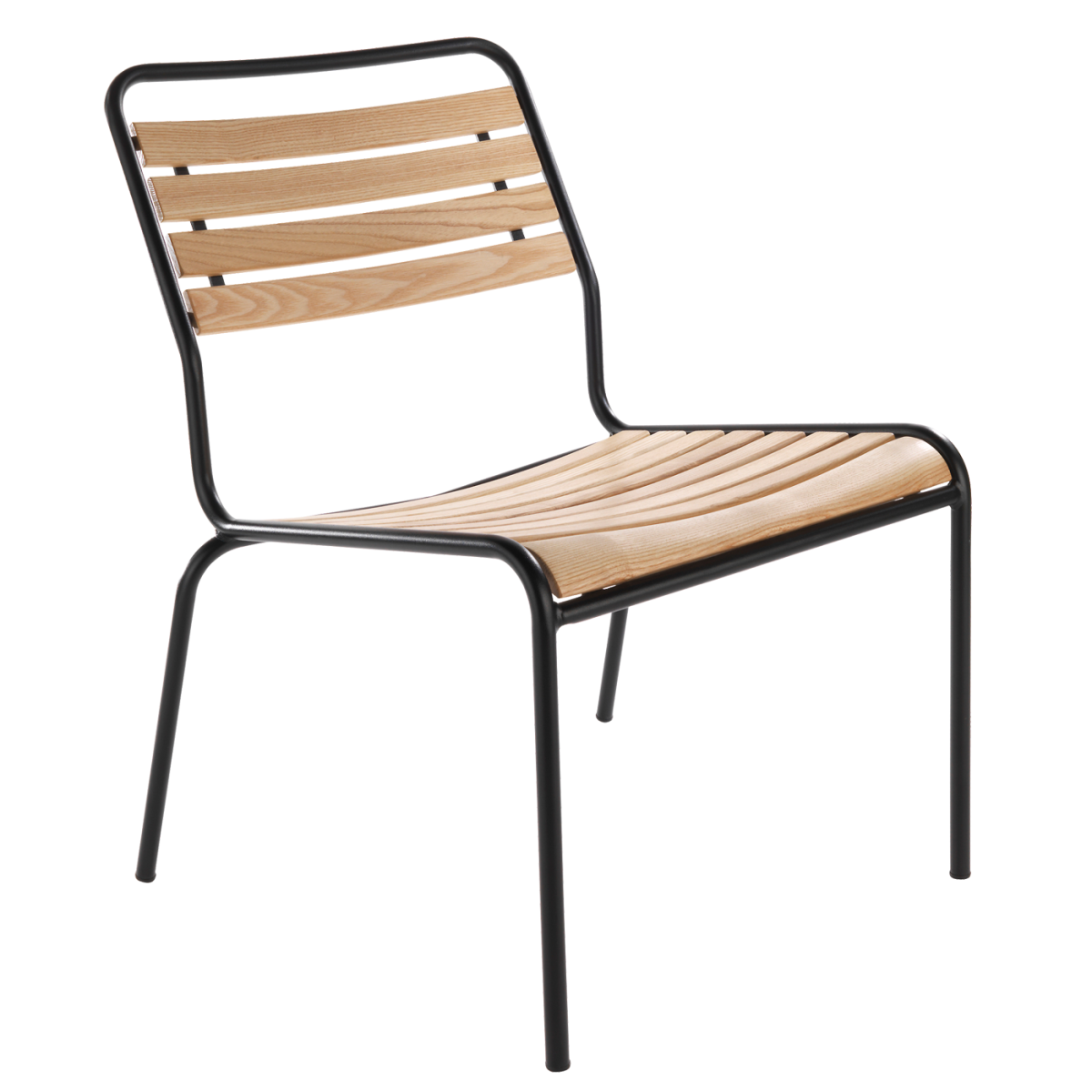 Preview: Rigi Holzlatten Lounger Sessel in Esche mit schwarzem Gestell