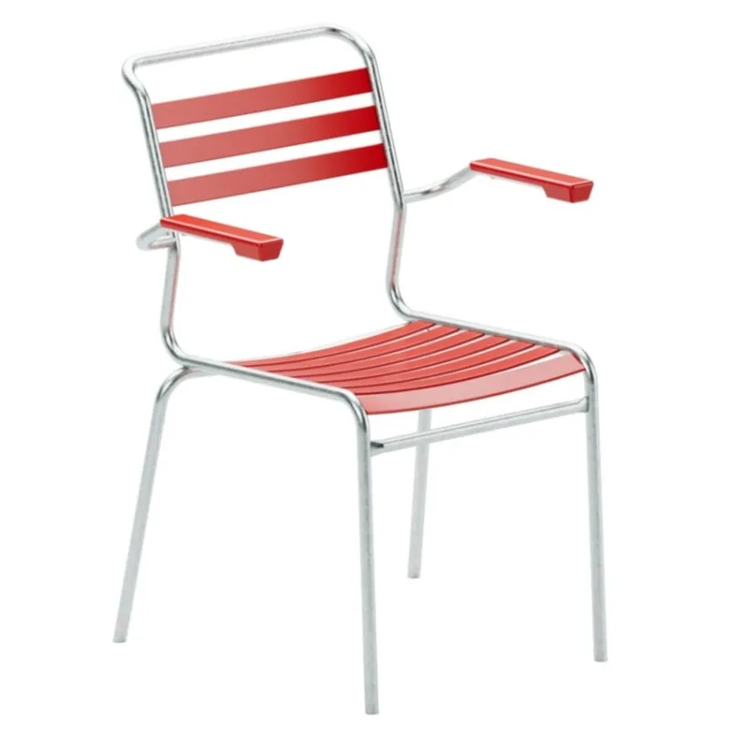 Schaffner Säntis Stuhl mit PVC Lättli in rot und feuerverzinktem Gestell