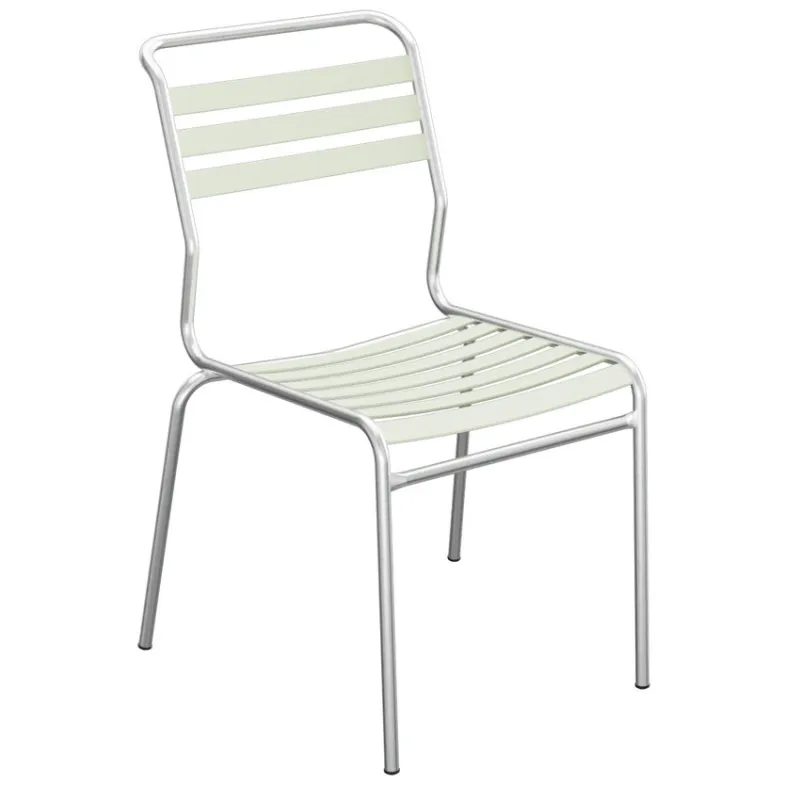 Schaffner Säntis Stuhl mit PVC Lättli in pastellgrün und feuerverzinktem Getsell