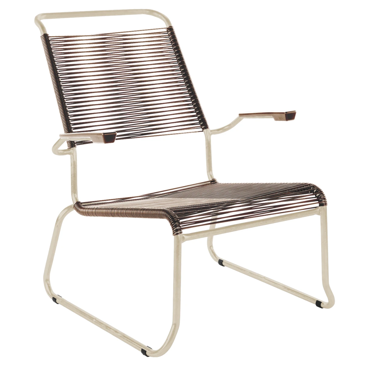 Säntis Spaghetti Lounger mit Kufen und Armlehnen in Braun mit braunem Gestell