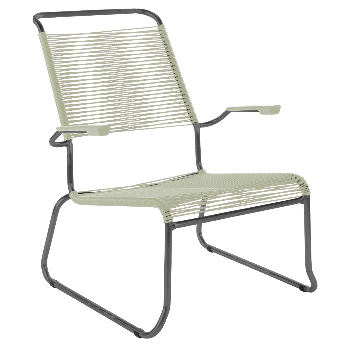 Preview: Säntis Spaghetti Lounger mit Kufen und Armlehnen in Pastellsand mit anthrazitfarbenem Gestell