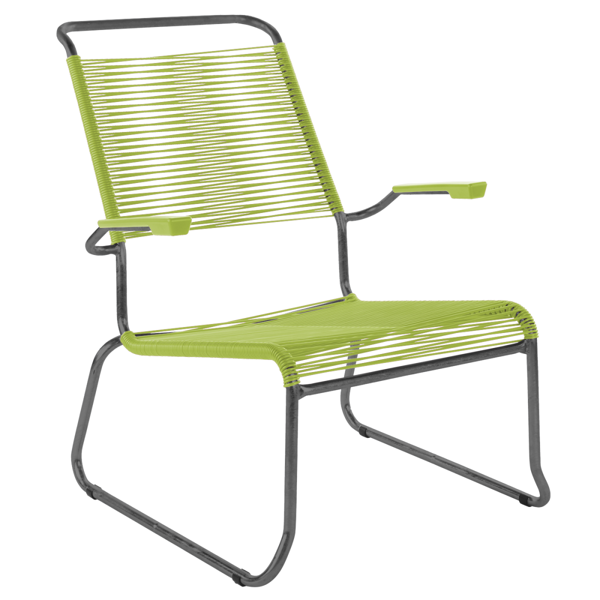 Preview: Säntis Spaghetti Lounger mit Kufen und Armlehnen in Hellgrün mit anthrazitfarbenem Gestell