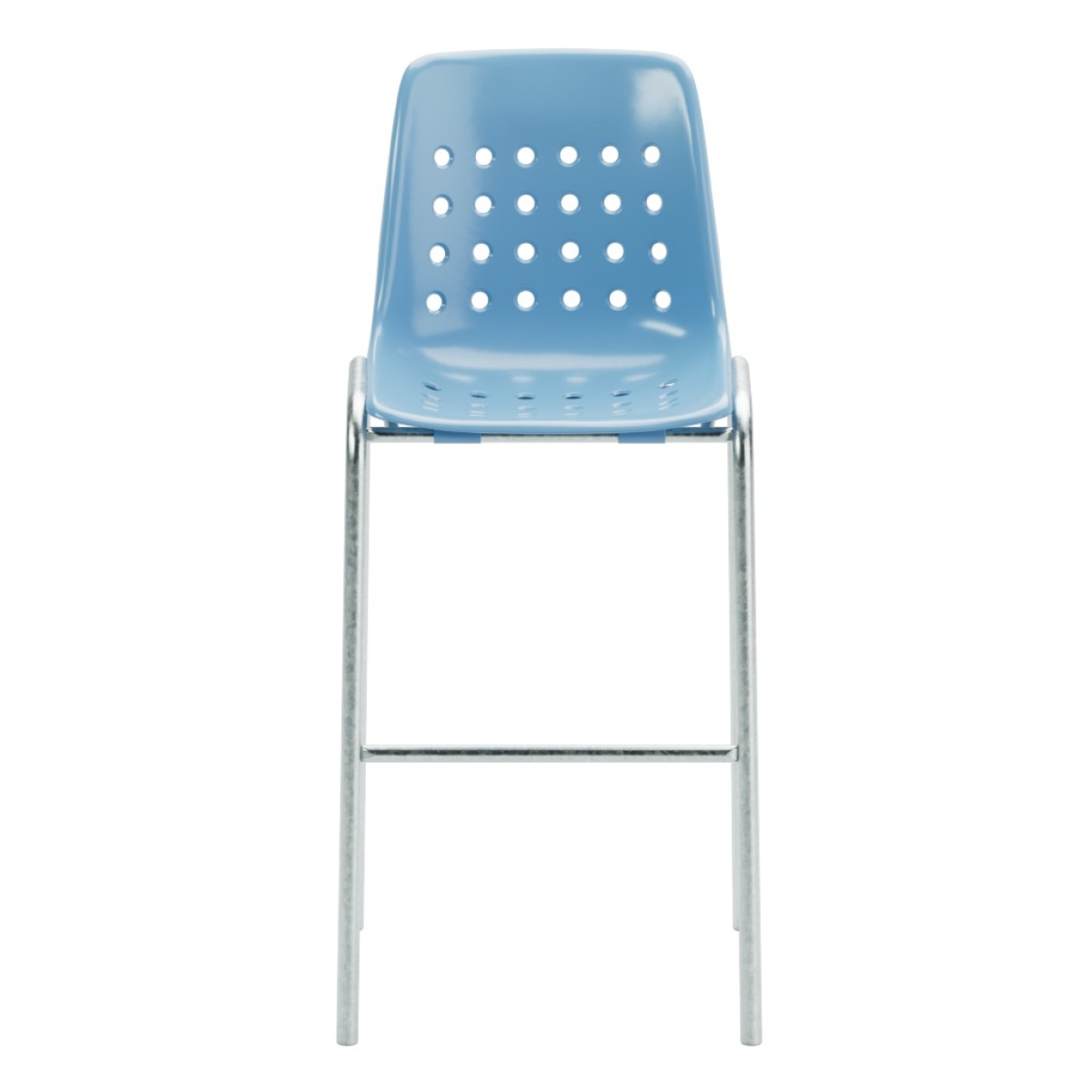 Preview: Schaffner Barstuhl Bermuda aus ABS Schale in pastellblau und feuerverzinktem Stahlrohrgestell Frontansicht