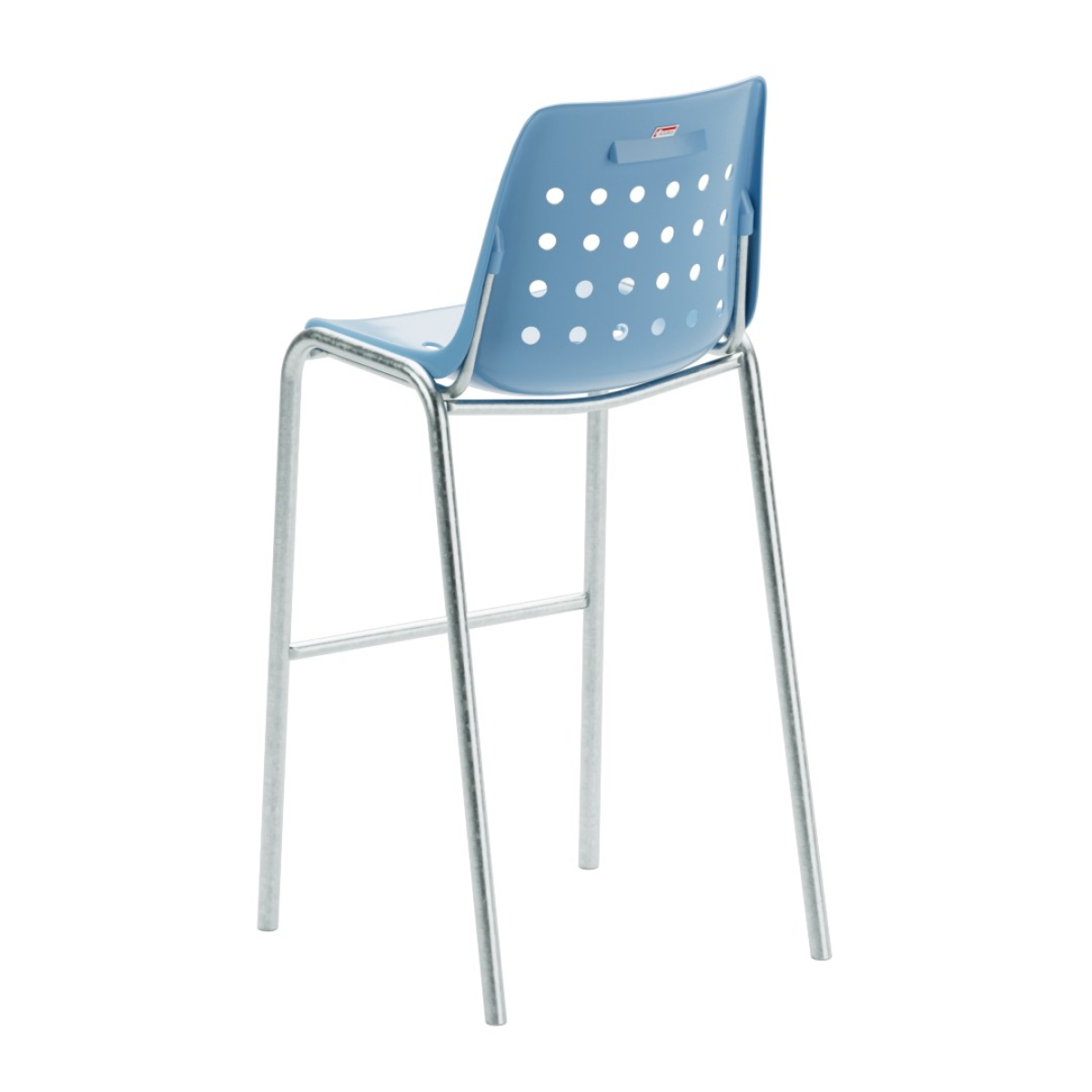 Preview: Schaffner Barstuhl Bermuda aus ABS Schale in pastellblau und feuerverzinktem Stahlrohrgestell Rückansicht