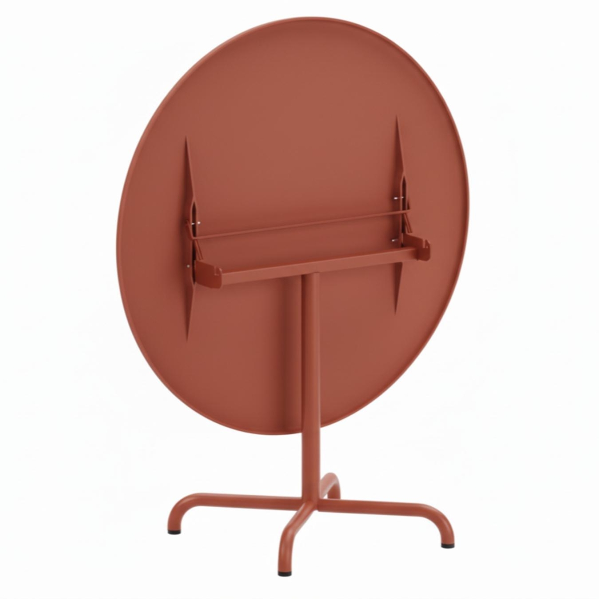 Schaffner Davos runder Glasfaser Esstisch in terracotta abgeklappt