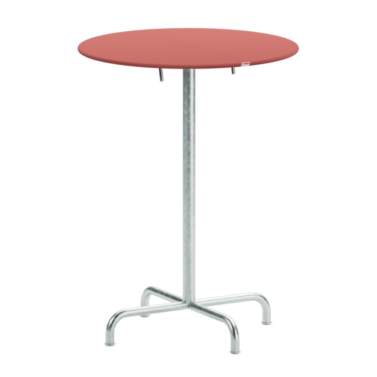 Preview: Schaffner runder Metall Stehtisch Rigi mit Ahornroter Tischplatte und feuerverzinktem Gestell