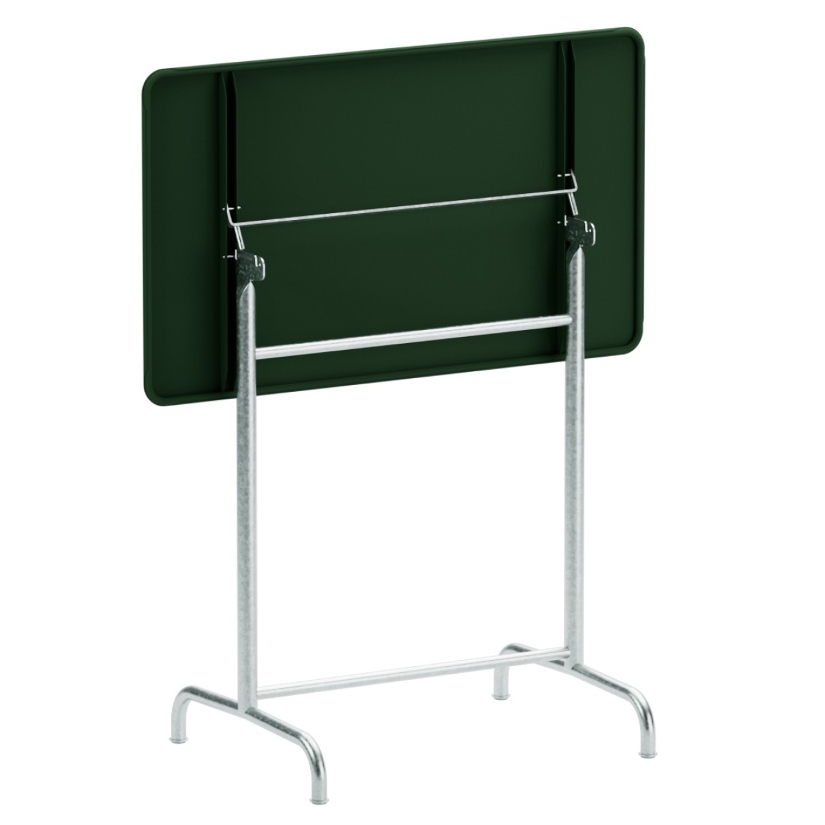 Preview: Schaffner Rigi Metall Stehtisch mit tannengrüner Tischplatte und feuerverzinktem Gestell abgeklappt